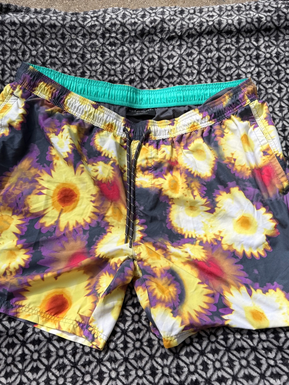 No Boundaries Yellow Purple Floral Swim Trunks